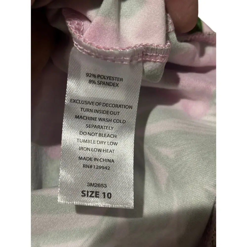 Btween 10 pink green floral ruffled pajama set with scrunchie super soft nwt